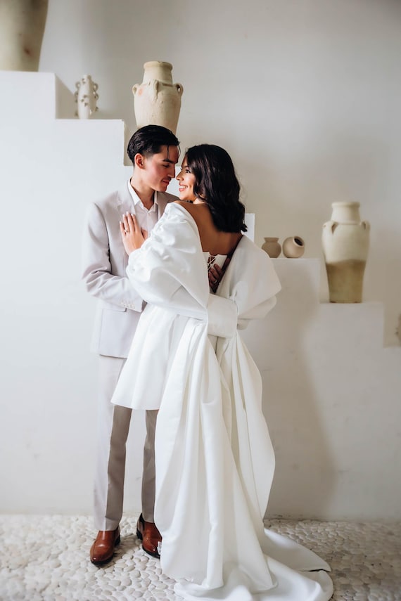 short wedding dress big bow Light ivory Short Wedding Dress Tofa with Huge Bow US 2