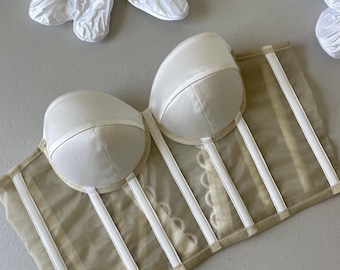 Bruidskorset transparant korset met cups – doorzichtige mesh korsettop, doorzichtig korset zonder been, balcorset, korset voor vrijgezellenfeesten