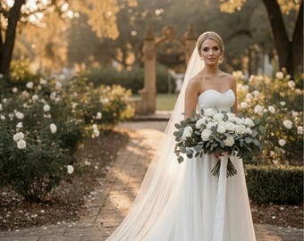 Soft wedding Veil with Metal Comb Chappel veil  (7.5 ft)