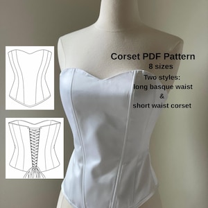 Sweetheart Corset PDF Sewing Pattern – 2 Styles Included | Long Basque & Short Waist Corset | Lace-Up Back PDF and ZIP downloads