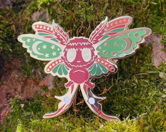 Christmas Moth Enamel Pin // Young Mothman // 55mm Wide // Gold Plated // Cryptid Series