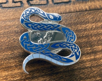 Jormungandr Serpent// Norse Icon Hard Enamel Pin // Ragnarok Series // 45mm Tall // Silver Plated Metal