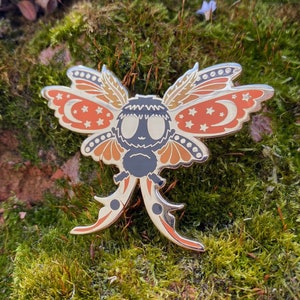 Monarch Moth Enamel Pin // Halloween Young Mothman // 55mm Wide // Original // Gold Plated // Cryptid Series