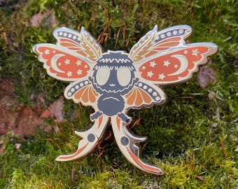 Monarch Moth Enamel Pin // Halloween Young Mothman // 55mm Wide // Original // Gold Plated // Cryptid Series