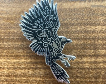 Odin Raven // Norse Icon Hard Enamel Pin // Ragnarok Series // 60mm Tall // Silver Plated Metal