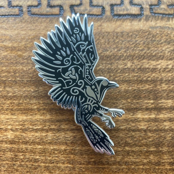 Odin Raven // Norse Icon Hard Enamel Pin // Ragnarok Series // 60mm Tall // Silver Plated Metal