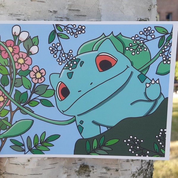 Bulbasaur Says Hi Pokemon Postcard // A6 Glossy // Blank Back