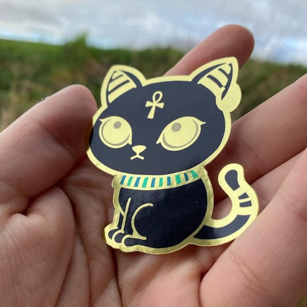 Bastet Cat Glossy Gold Metallic Sticker