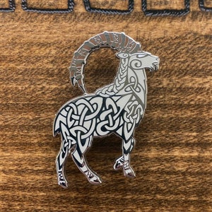 Thor Goat // Norse Icon Hard Enamel Pin // Ragnarok Series // 50mm Tall // Silver Plated Metal