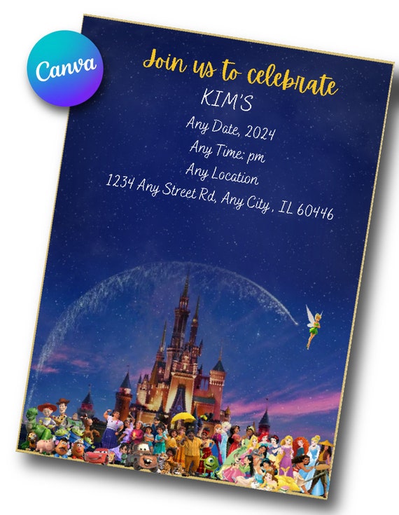 Disney invitation disneyland disney invite digital canva download invites party editable