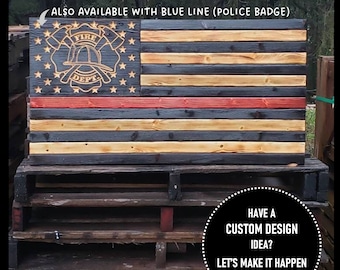 Carved Wooden American Flag with Badge, Firefighter, Police , Personalized, Fathers Day, Retirement,  American Flag, Wall Art