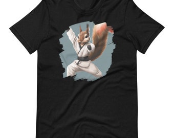 Squirrel Doing Karate Kick Black Belt Martial Arts Squirrel Short-Sleeve Unisex T-Shirt for Men & Women - Free Shipping