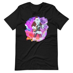 Santa Claus Playing Guitar in Outer Space Music Christmas Short-Sleeve Unisex T-Shirt for Men & Women - Free Shipping