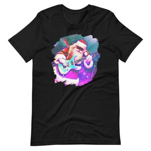 Santa Claus Playing Guitar in Outer Space Music Christmas Short-Sleeve Unisex T-Shirt for Men & Women - Free Shipping