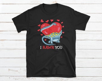 I Rawr You Funny Valentines Day I Love You Dinosaur Gift Short-Sleeve Unisex T-Shirt for Men, Women, Boys, Girls, and Kids