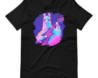 Cool Llama Wearing Sunglasses Playing Guitar, Llama Shirt, Guitar Tee, Unisex T-shirt for Men and Women