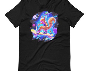 Squirrel Skateboarding in Outer Space Retro Vintage Skater Short-Sleeve Unisex T-Shirt for Men & Women - Free Shipping