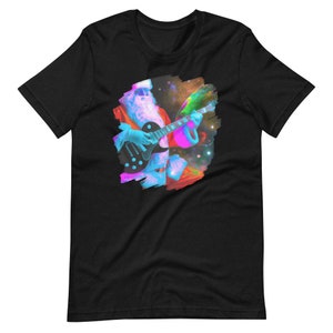 Santa Claus Playing Guitar in Outer Space Music Christmas Short-Sleeve Unisex T-Shirt for Men & Women - Free Shipping