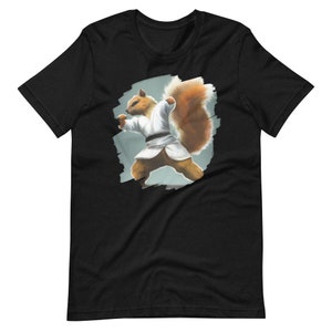 Squirrel Doing Karate Kick Black Belt Martial Arts Squirrel Short-Sleeve Unisex T-Shirt for Men & Women - Free Shipping