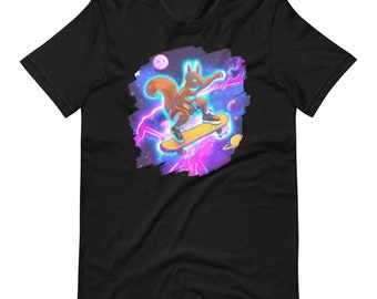 Squirrel Skateboarding in Outer Space Retro Vintage Skater Short-Sleeve Unisex T-Shirt for Men & Women - Free Shipping