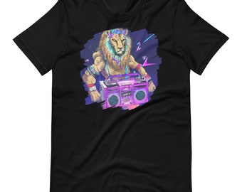 Lion Stereo Boombox Techno Cool Lion DJ Music Retro Short-Sleeve Unisex T-Shirt for Men & Women - Free Shipping