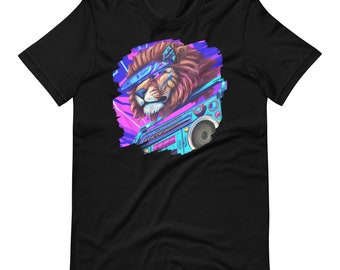 Lion Boombox Stereo Techno Cool Lion DJ Music Retro Short-Sleeve Unisex T-Shirt for Men & Women - Free Shipping