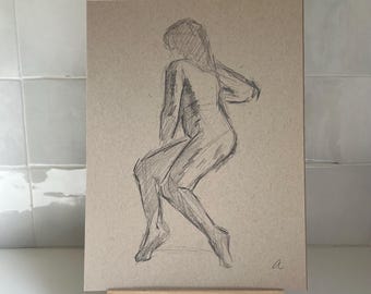 Figuurtekening portret, schets vrouw zijprofiel, studie zittende vrouw leven tekenen