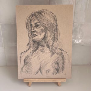 Figure drawing portrait, woman side profile sketch, life drawing portrait study