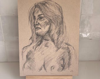 Figuurtekenportret, profielschets vrouw, portretstudie levenstekening