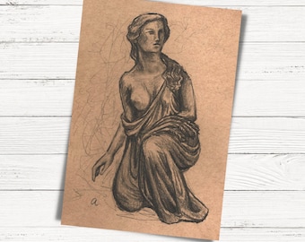 Ruth Gleaning Sculpture Sketch 5.5x8.5" Fine Art Print | Academia Moody Transitional Art | Biblical Story Inspired Sketch