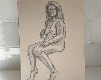 Figuurtekening portret, schets vrouw zijprofiel, studie zittende vrouw leven tekenen