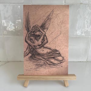 Boceto de Cupido y Psique, impresión artística de 5,5 x 8,5 pulgadas, arte de transición melancólico de estilo cottagecore, boceto inspirado en la academia francesa