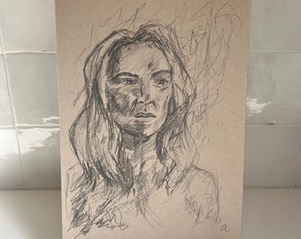 Figuurtekening portret, gezichtsprofielschets vrouw, portretstudie levenstekening