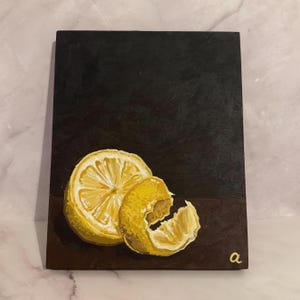 Zitrone Stillleben, Holztafel Malerei, Stimmungsvolle Akademische Kunst, Niederländisch Inspiriertes Kunstwerk