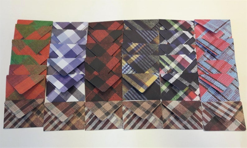36 Mini Plaid Patterned Envelopes