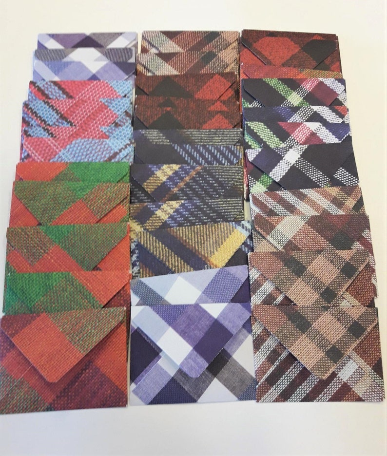 36 Mini Plaid Patterned Envelopes