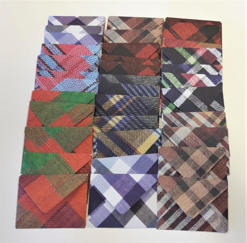 36 Mini Plaid Patterned Envelopes