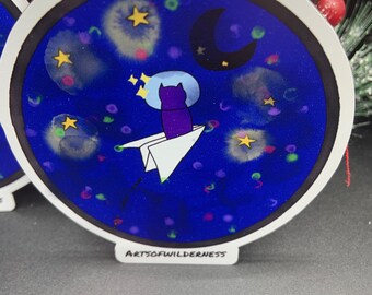 宇宙猫マグネット：月と星