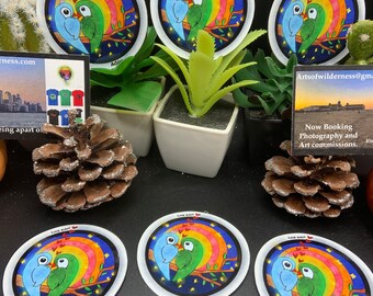 ラブバードステッカー：虹色のインコ