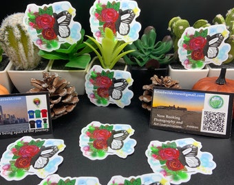 ローズバタフライステッカー：ガーデンアートデカール