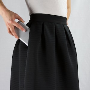 Black Midi Skirt with Pockets High-waisted Flared Skirt image 6