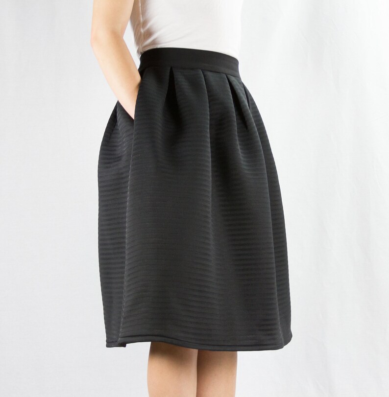 Black Midi Skirt With Pockets, Highwaisted, Flared Skirt Etsy