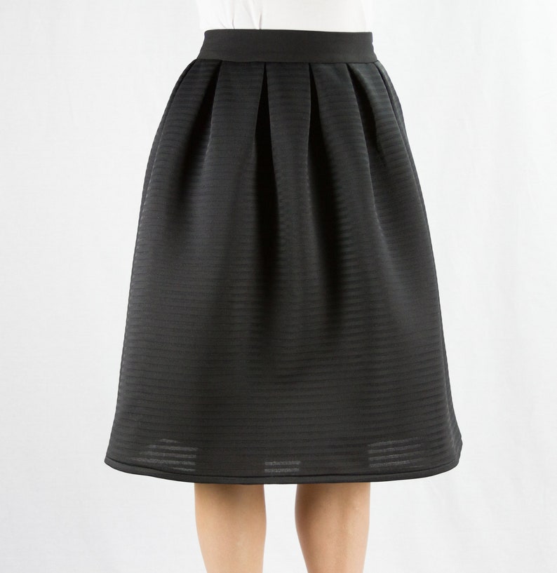 Black Midi Skirt with Pockets, High-waisted, Flared Skirt image 4