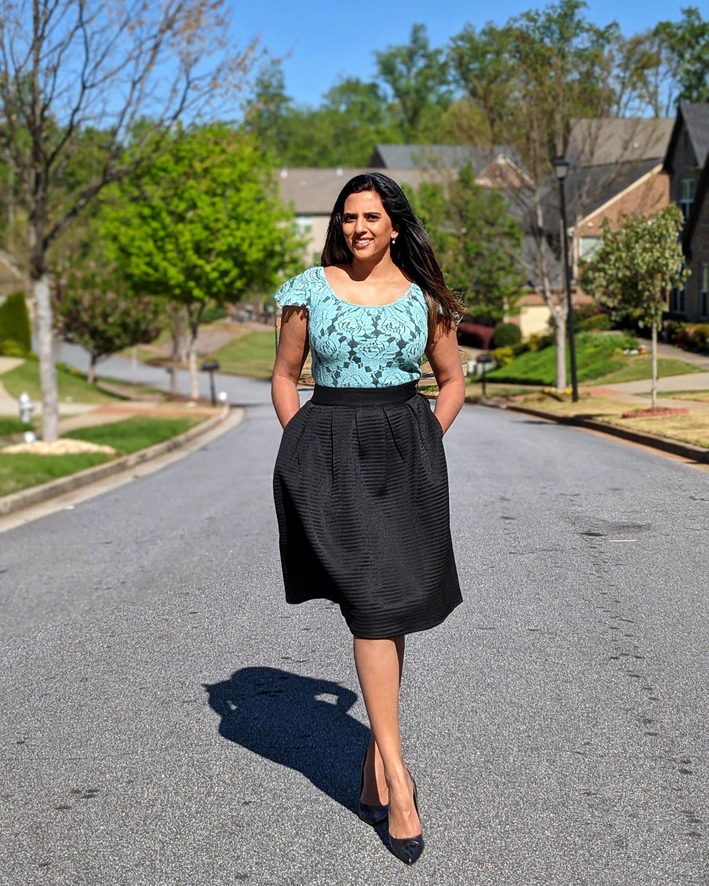 Black Midi Skirt With Pockets High-waisted Flared Skirt - Etsy