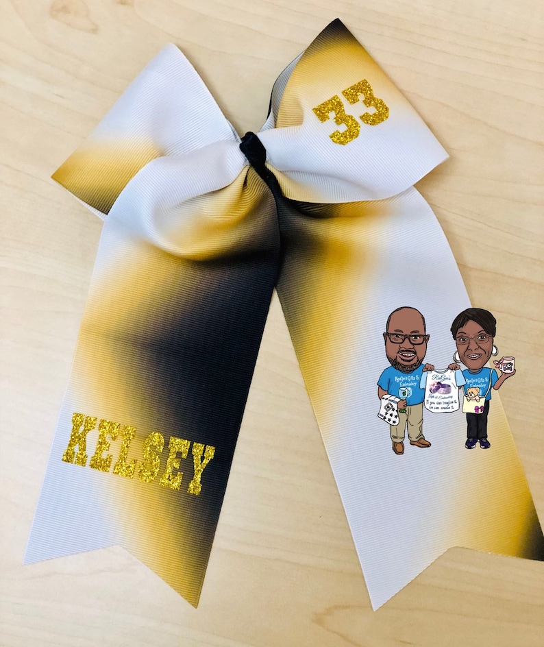 Softball Bow-Long Tail Bow Ombr\u00e9 yellow and gold Personalized Bow Cheer Bow Glitter and Non Glitter