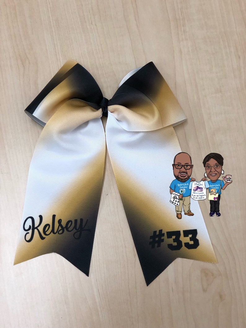 Softball Bow-Long Tail Bow Ombr\u00e9 yellow and gold Personalized Bow Cheer Bow Glitter and Non Glitter