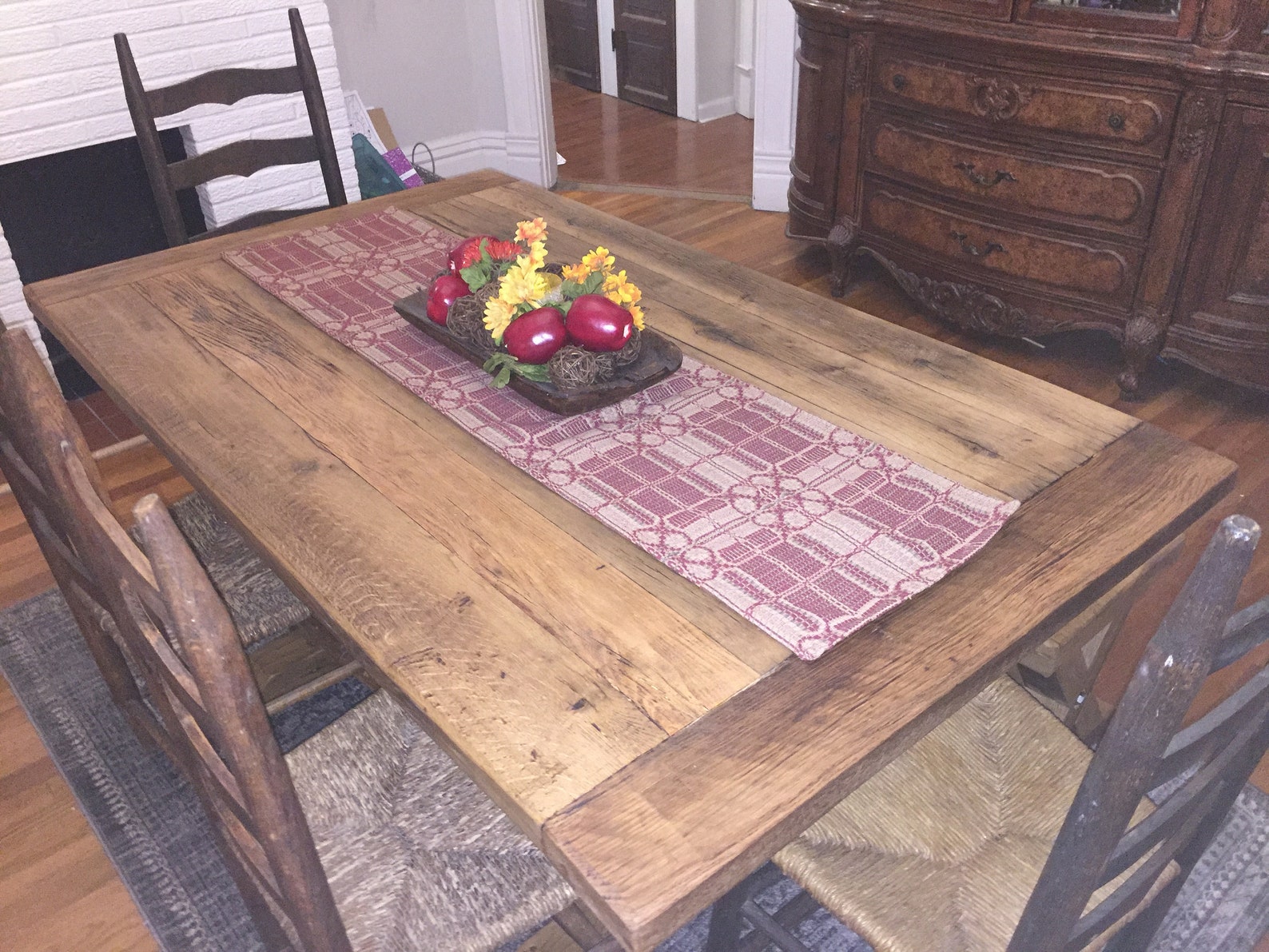Farmhouse Dining Room Table With Red