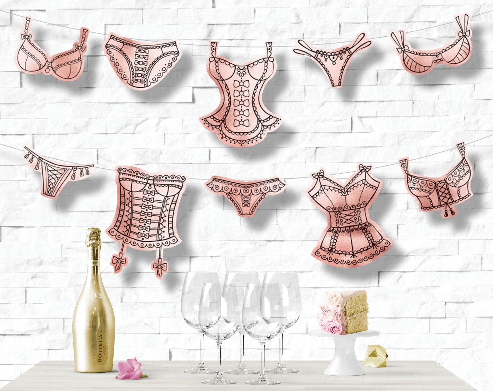 Printable Lingerie Banner with 11 Garments // Bachelorette - Etsy España