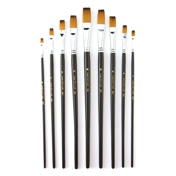 9 Pcs Flat Long Handle Artist Paint Brush Set, Quality Synthetic