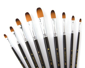 9 Pcs Filbert Long Handle Artist Paint Brush Set, cheveux synthétiques de qualité et poignée en bois pour peinture à l’huile à l’aquarelle acrylique